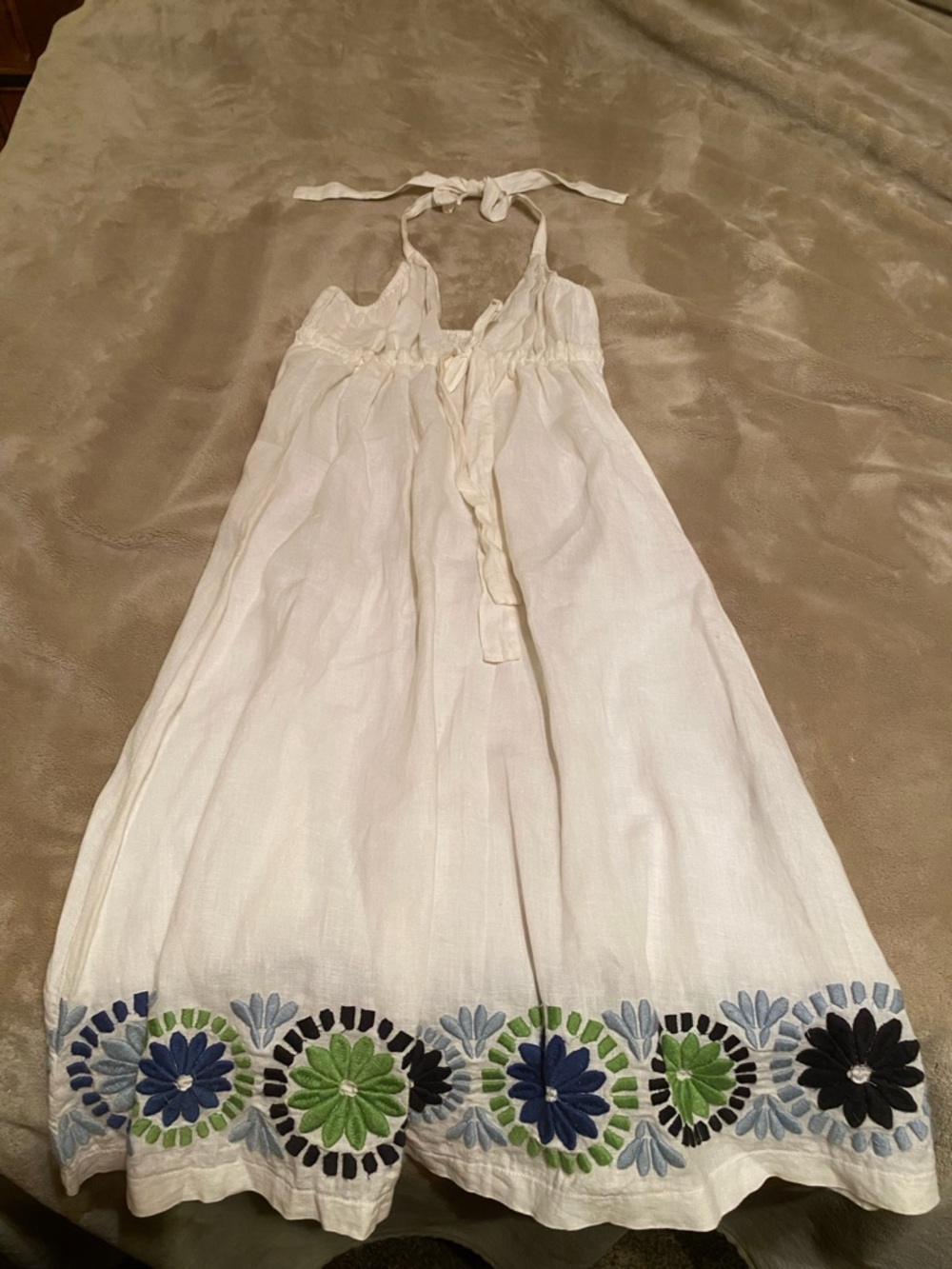 Diane von Furstenberg White Linen Halter Dress with Embroidered Hem